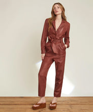 Load image into Gallery viewer, Women&#39;s Brown One Piece Belted Leather Jumpsuit
