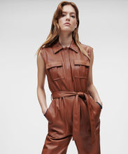 Load image into Gallery viewer, Women&#39;s Brown Utility Real Leather Jumpsuit
