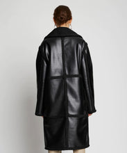 Load image into Gallery viewer, Women&#39;s Black Duster Sherpa Leather Trench Shearling Coat
