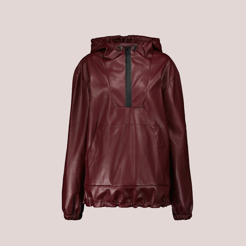 Women's Hooded Red Leather Bomber Jacket