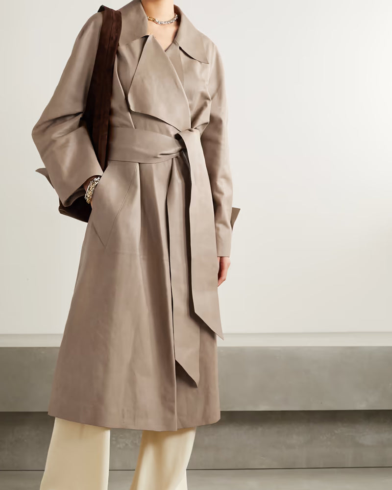Women's Light Brown Leather Long Coat