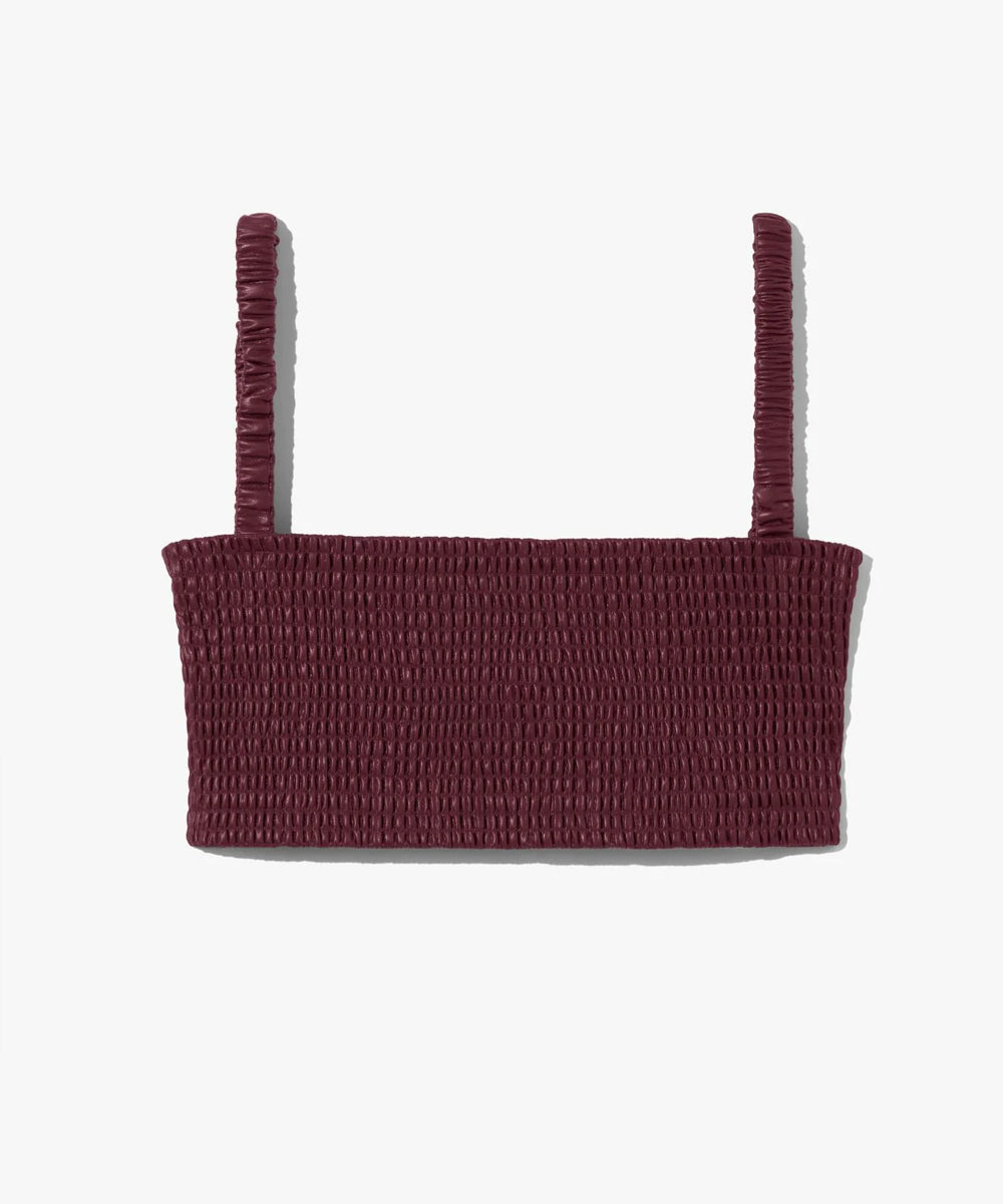Women's Maroon Faux Leather Cropped Smoked Top