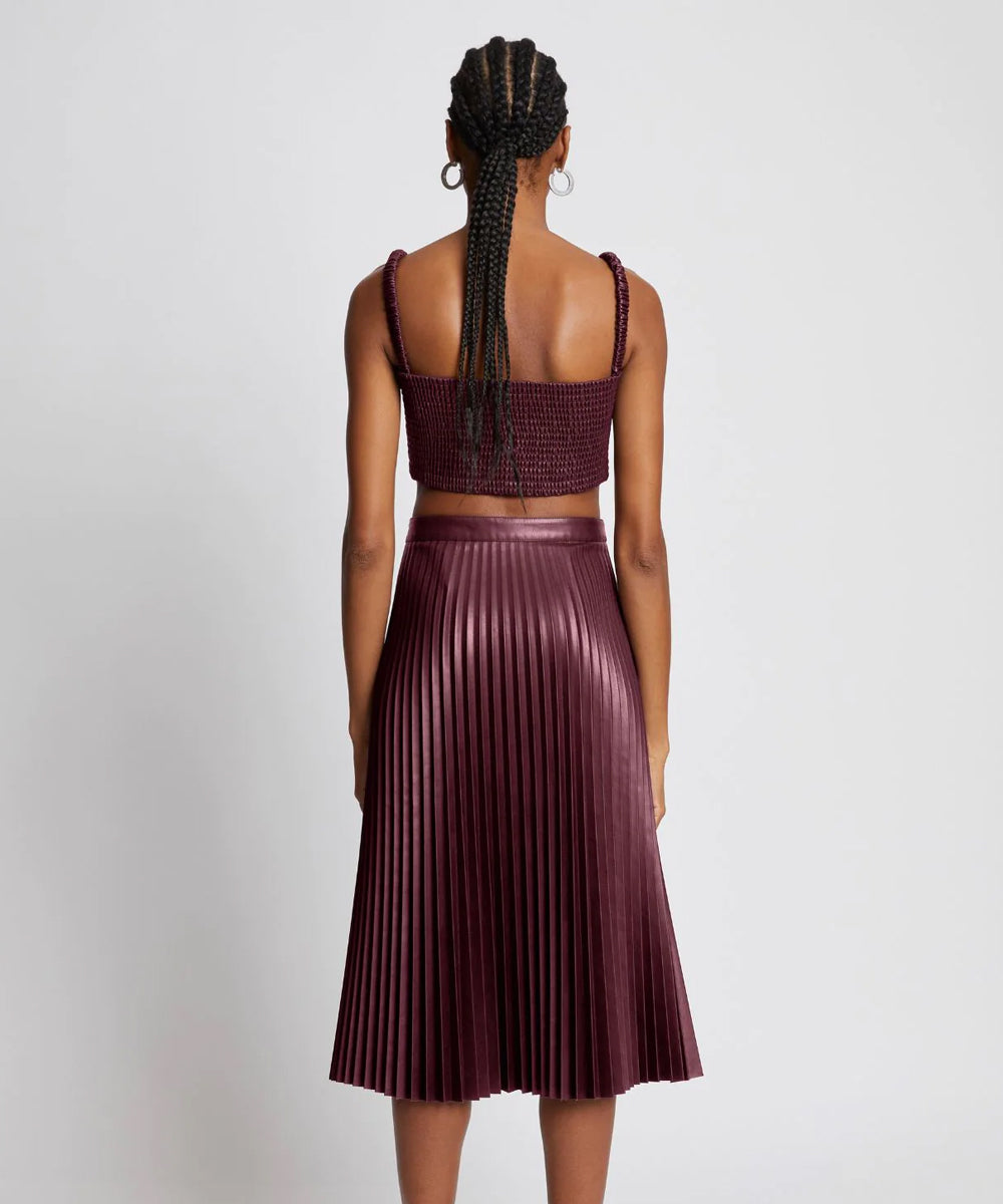 Women's Maroon Faux Leather Cropped Smoked Top