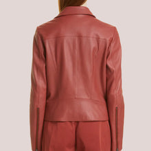 Load image into Gallery viewer, Women&#39;s Plain Red Leather Biker Jacket
