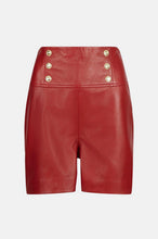 Load image into Gallery viewer, Women&#39;s Red High Waist Military Button Leather Shorts
