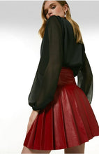 Load image into Gallery viewer, Women&#39;s Red Leather Buckle Kilt Skirt
