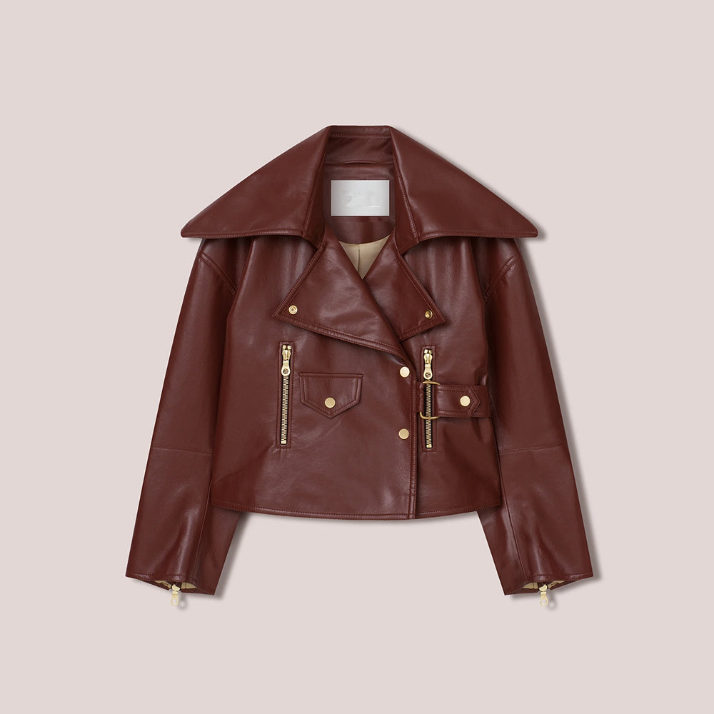 Women's Red Sheepskin Leather Designer's Fashion Jacket