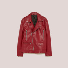 Load image into Gallery viewer, Women&#39;s Utility Red Leather Biker Jacket
