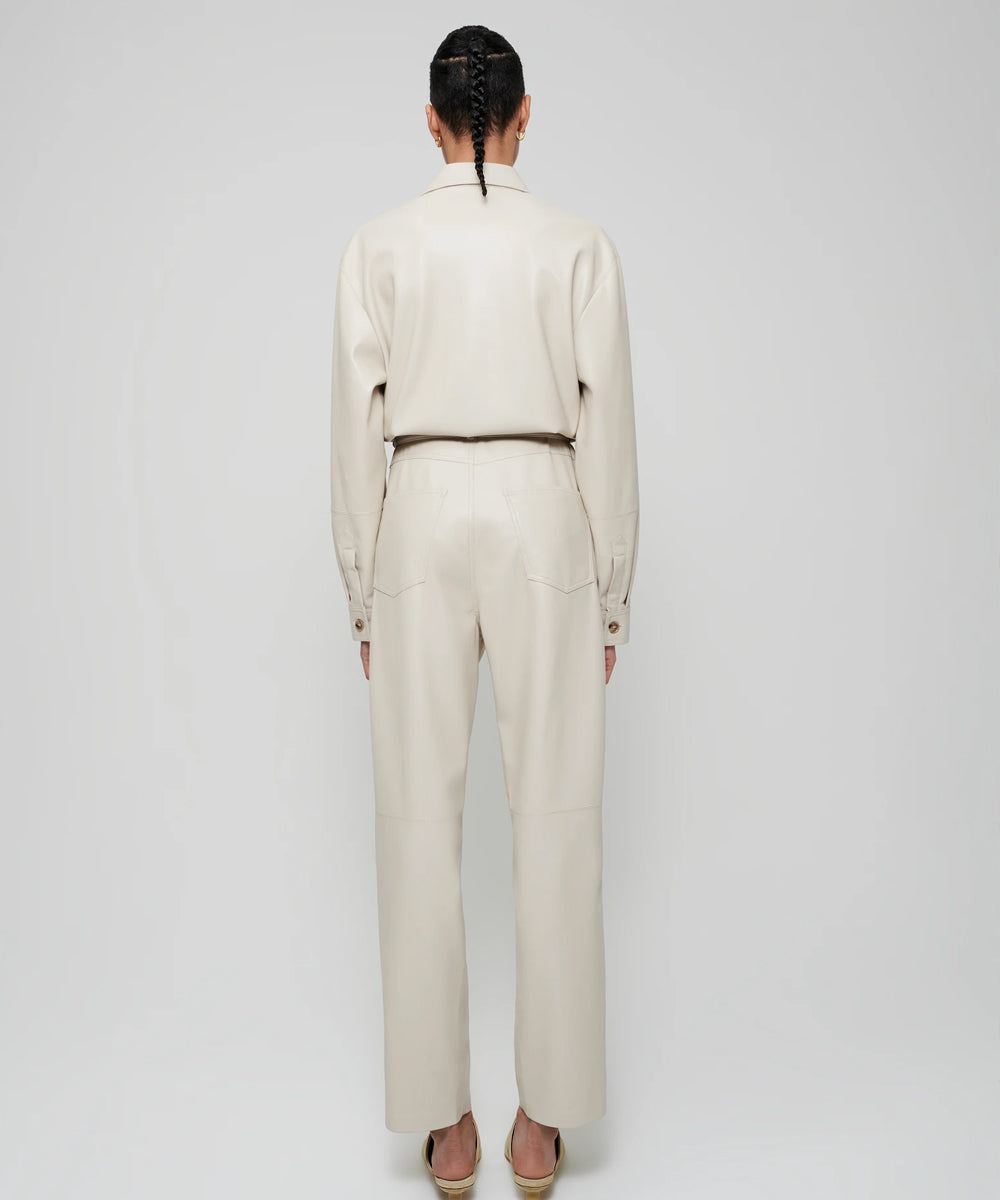 Women's creme lambskin leather dress jumpsuit