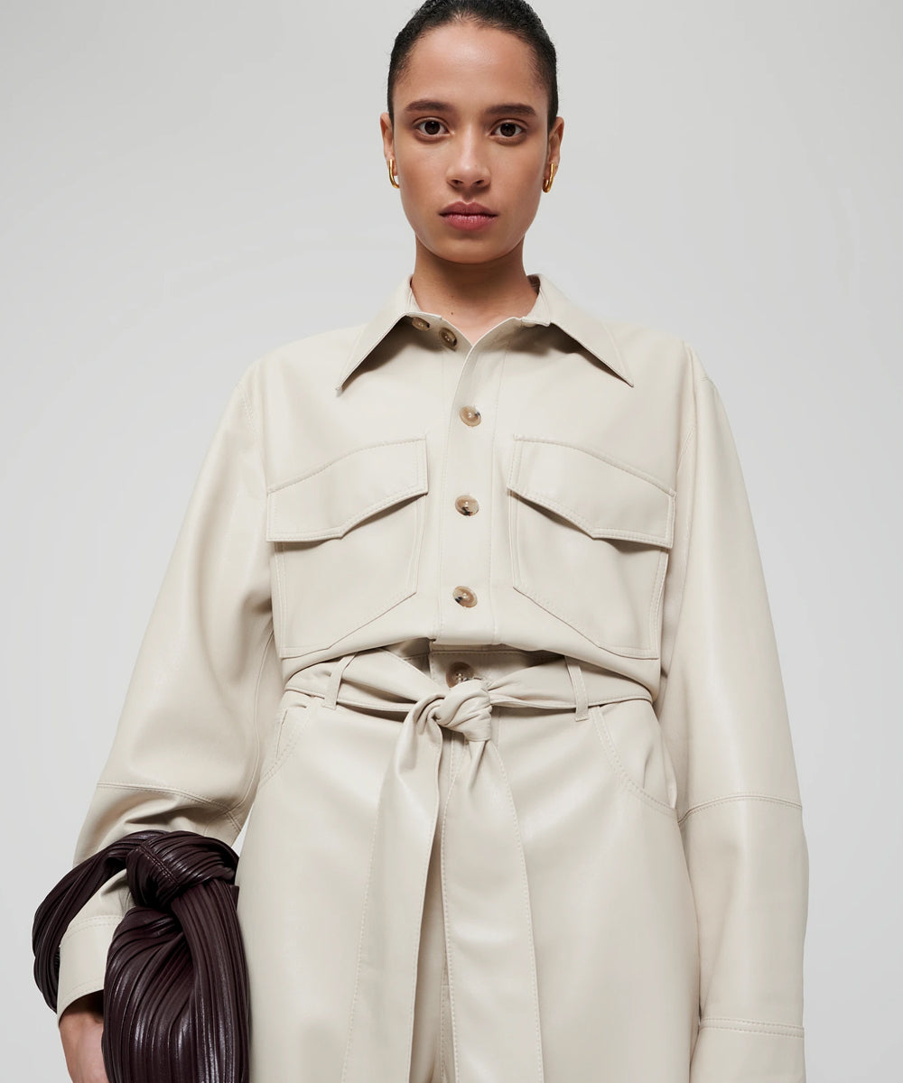 Women's creme lambskin leather dress jumpsuit