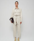 Women's creme lambskin leather dress jumpsuit