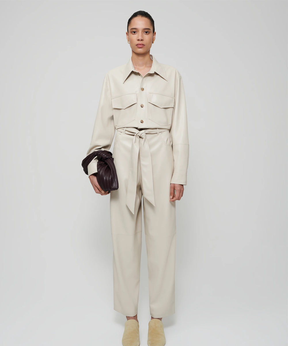 Women's creme lambskin leather dress jumpsuit