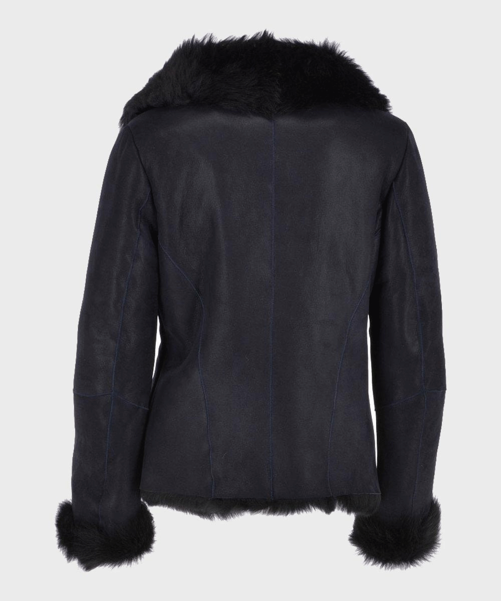 Womens Black Shearling Fur Leather Jacket | Shearling Leather Jacket 
