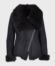 Load image into Gallery viewer, Womens Black Shearling Fur Leather Jacket
