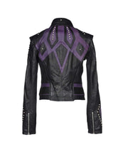 Load image into Gallery viewer, Women&#39;s Burnished Two Tone Black Purple Leather Silver Small Studs Jacket - Shearling leather
