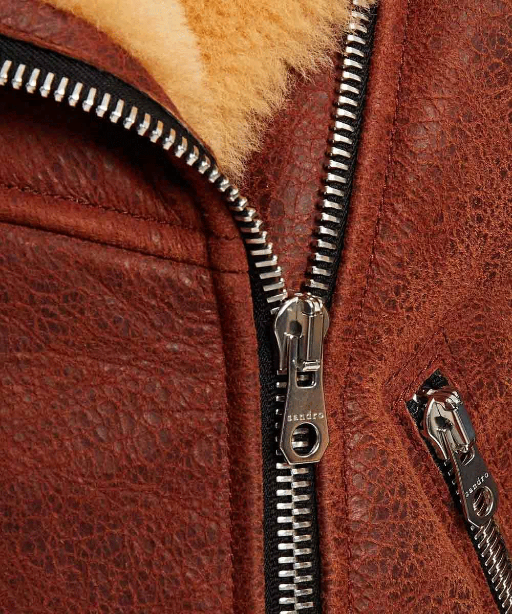 Womens Classic Brown Shearling Distressed Leather Jacket
