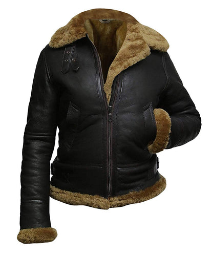 Womens Fur Aviator Flight Jacket - Shearling leather