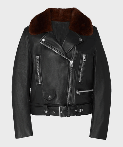 Black Biker Womens Shearling Leather Jacket