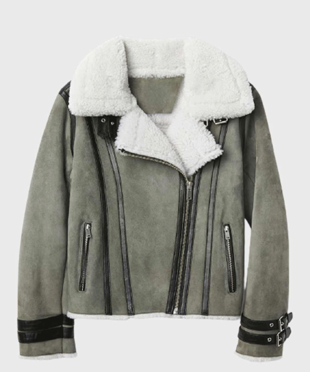 Womens Shearling Grey Leather Jacket