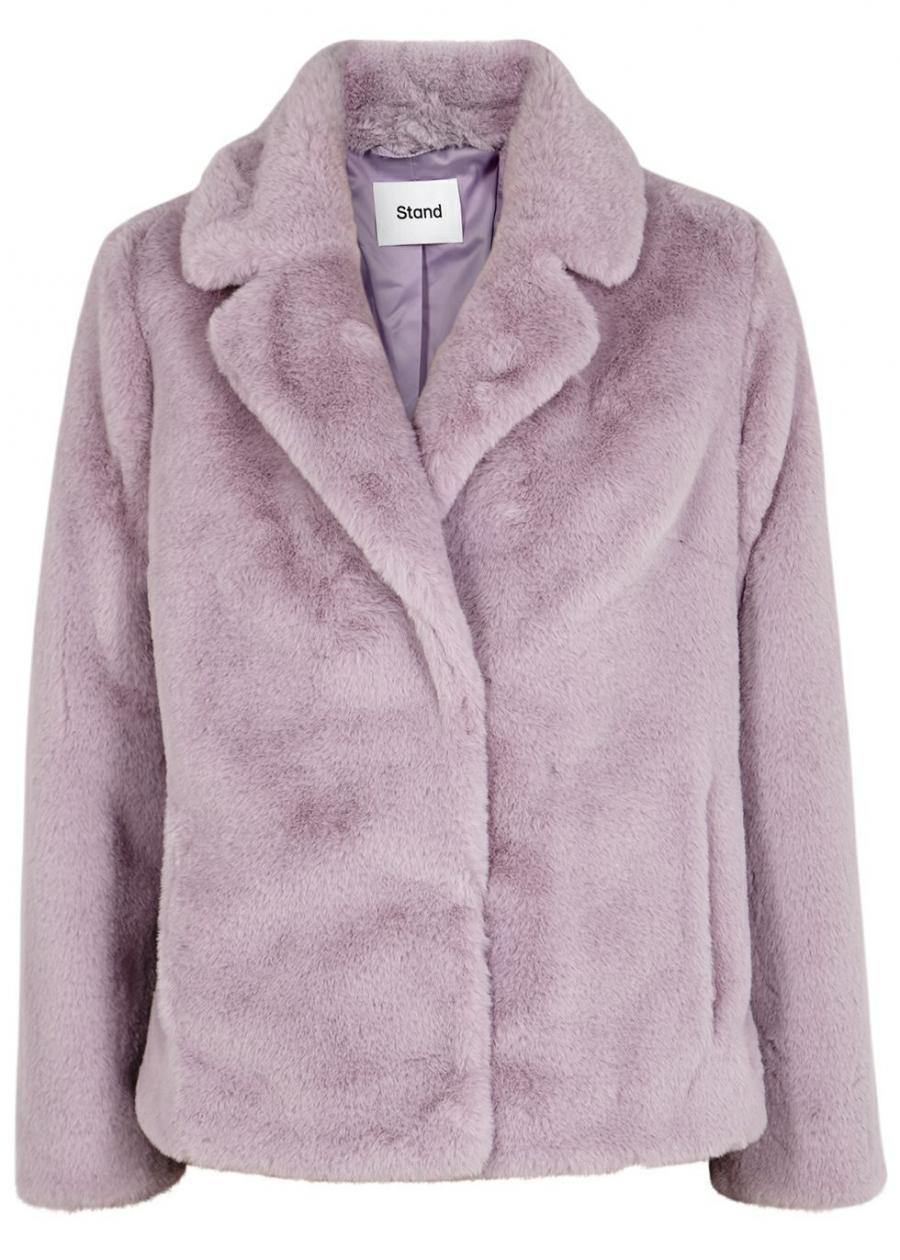 Womens Stand Lavender Fur Jacket - Shearling leather