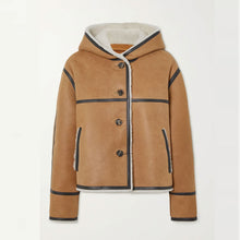 Load image into Gallery viewer, Women RAF B3 Hooded Leather-trimmed Sheepskin Shearling Bomber Leather Jacket
