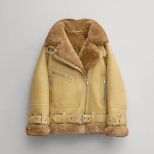 Load image into Gallery viewer, Women Light Brown RAF Aviator  Styled Sheepskin Shearling Leather Jacket
