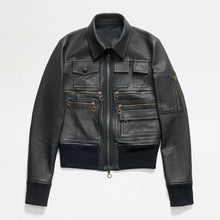 Load image into Gallery viewer, Women&#39;s Black B3 Sheepskin Shearling Aviator Motorbike Leather Jacket
