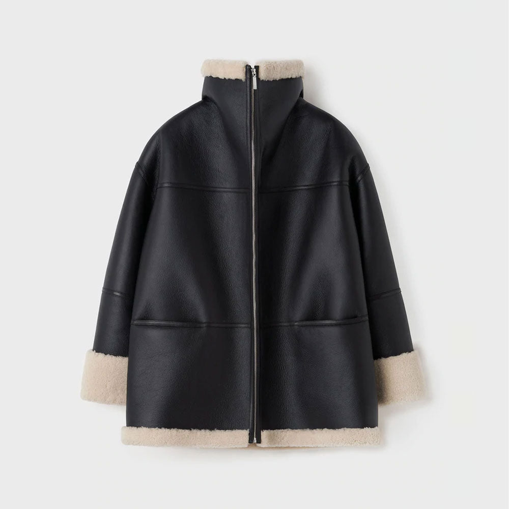 black shearling jacket for women