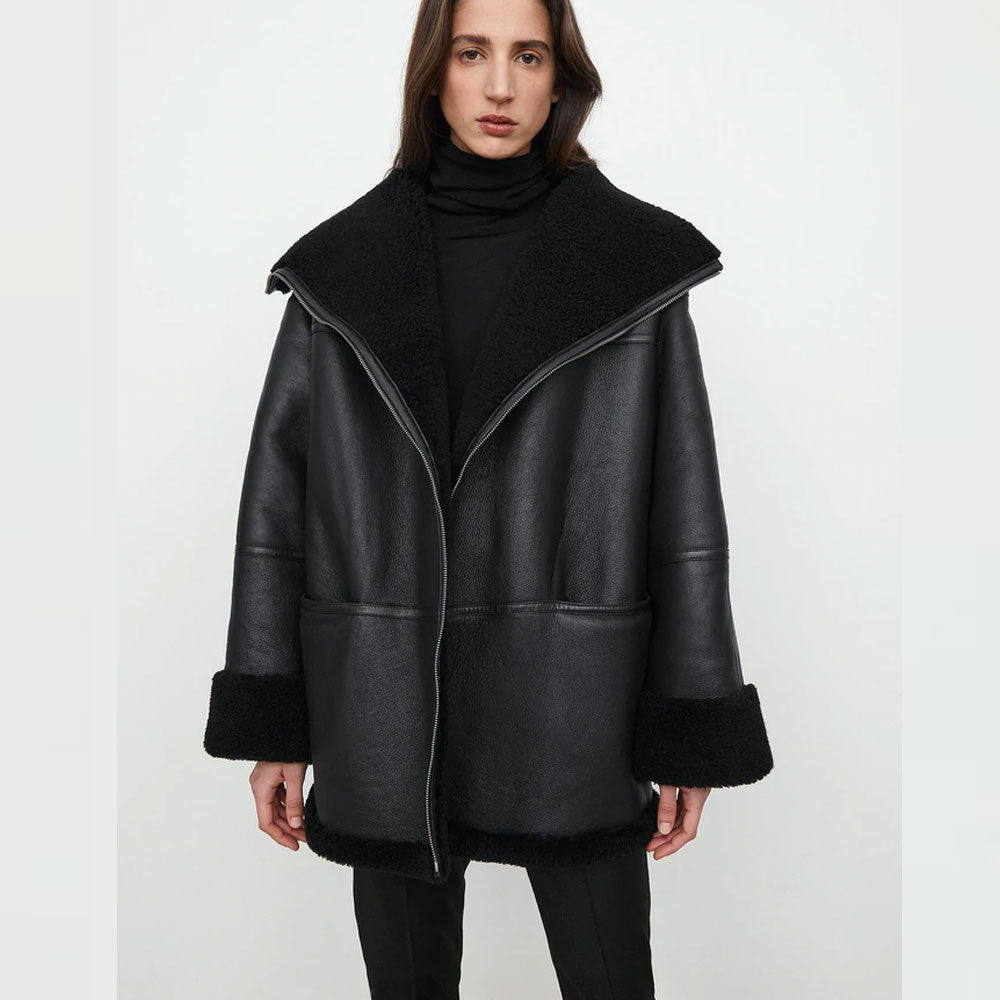 Sherpa Lined Bomber Jacket - Women's Luxury Shearling Jacket