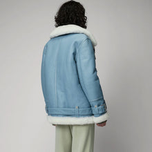 Load image into Gallery viewer, Women Light Blue B3 RAF Aviator Styled Sheepskin Shearling Leather Jacket
