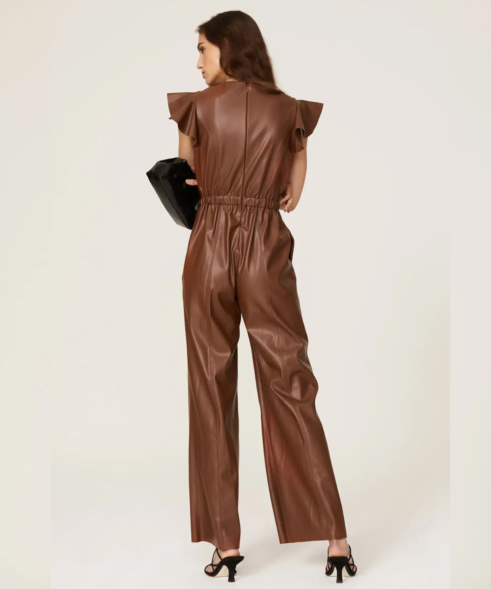 Womens Brown Sheepskin Leather Jumpsuit