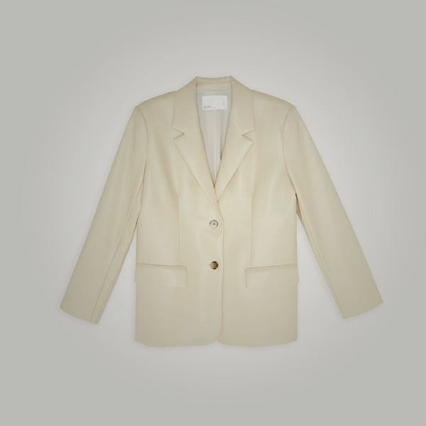 Womens Cream Goatskin Leather Blazer Coat