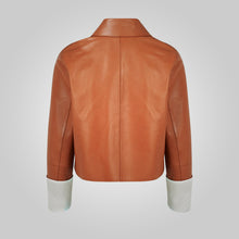 Load image into Gallery viewer, Womens Designer Brown and White Leather Jacket
