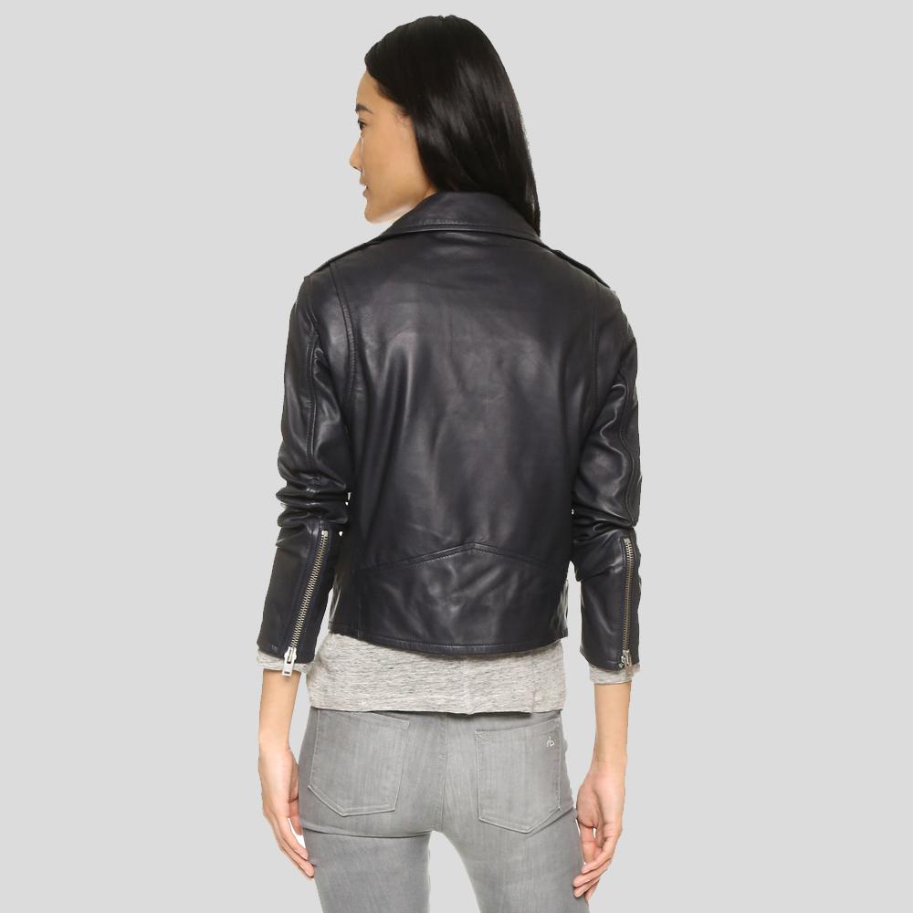 Zora Black Biker Leather Jacket - Shearling leather
