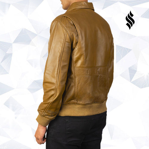 Coffmen Olive Brown Leather Bomber Jacket - Shearling leather