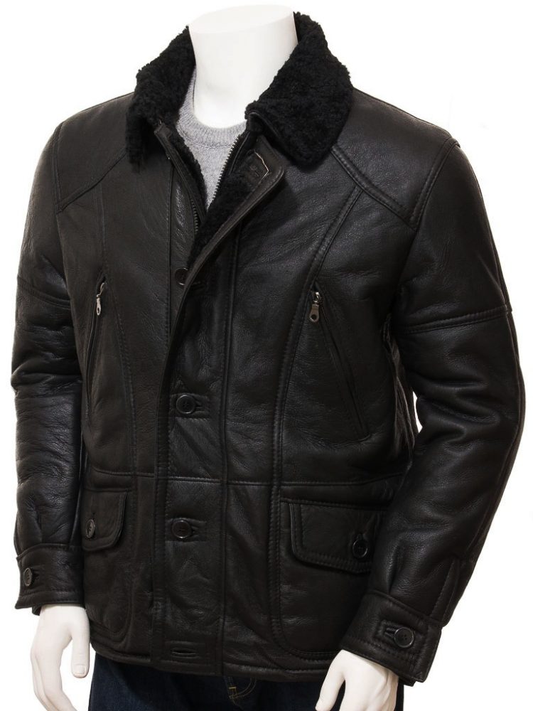 Boehmer Black Leather Shearling Jacket