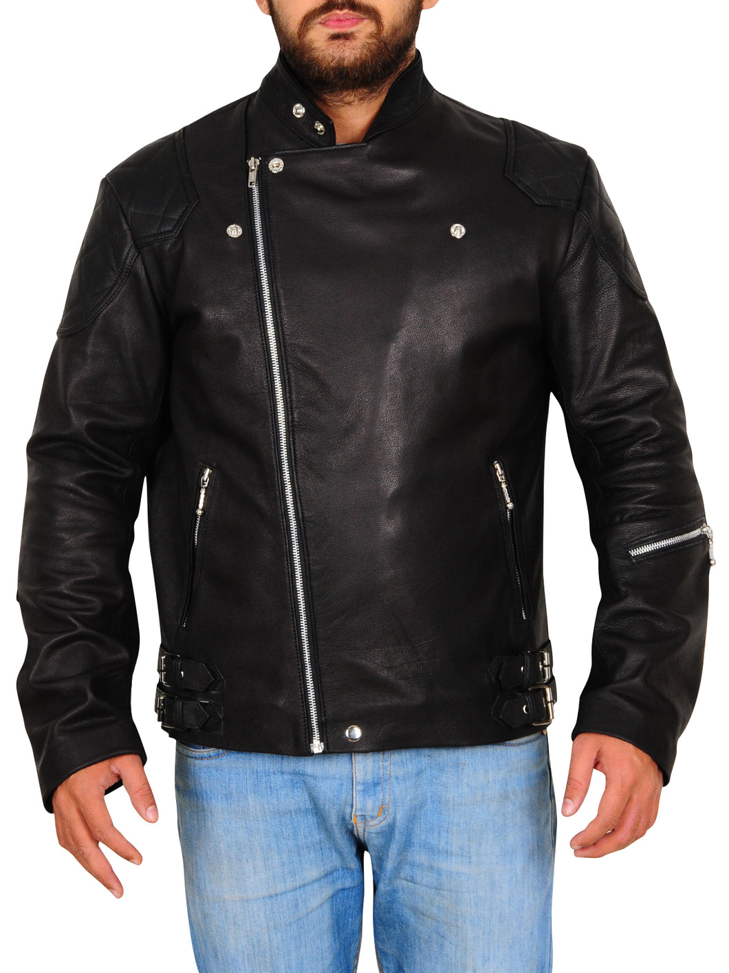 Leather Biker Jacket In Black - Shearling leather