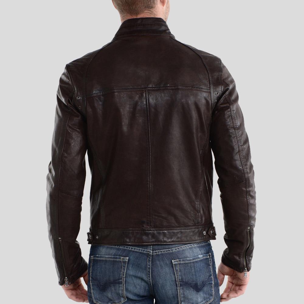 Beau Brown Biker Leather Jacket - Shearling leather
