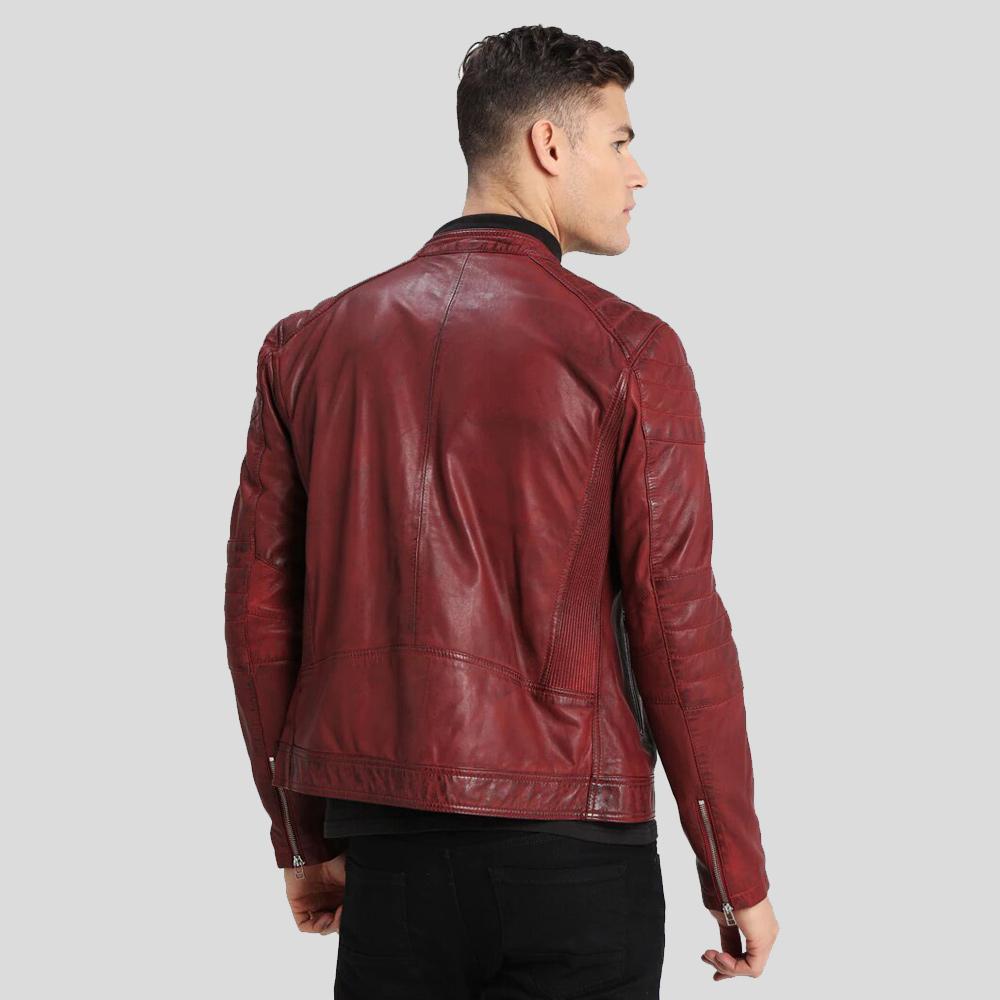 Ben Red Biker Leather Jacket - Shearling leather