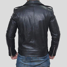 Load image into Gallery viewer, Alec Black Biker Leather Jacket - Shearling leather
