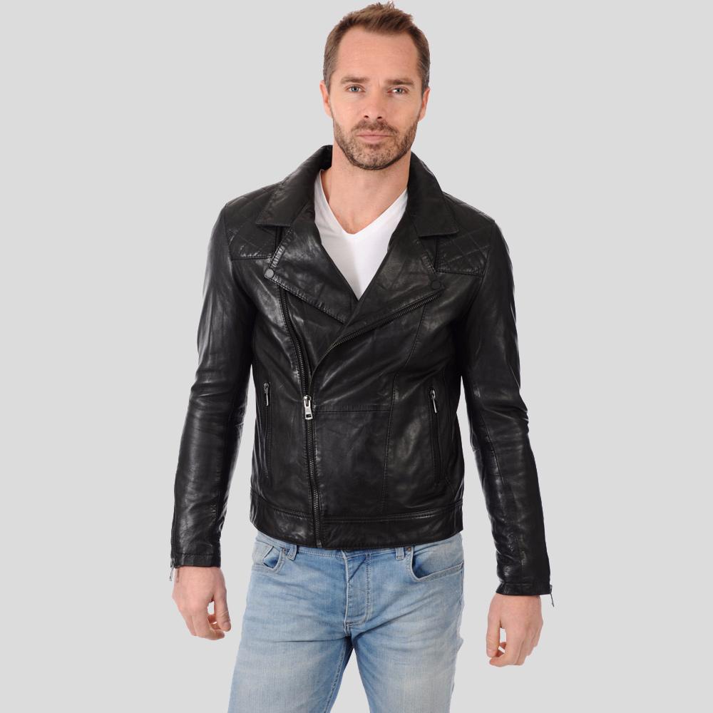 Arthur Black Biker Leather Jacket - Shearling leather