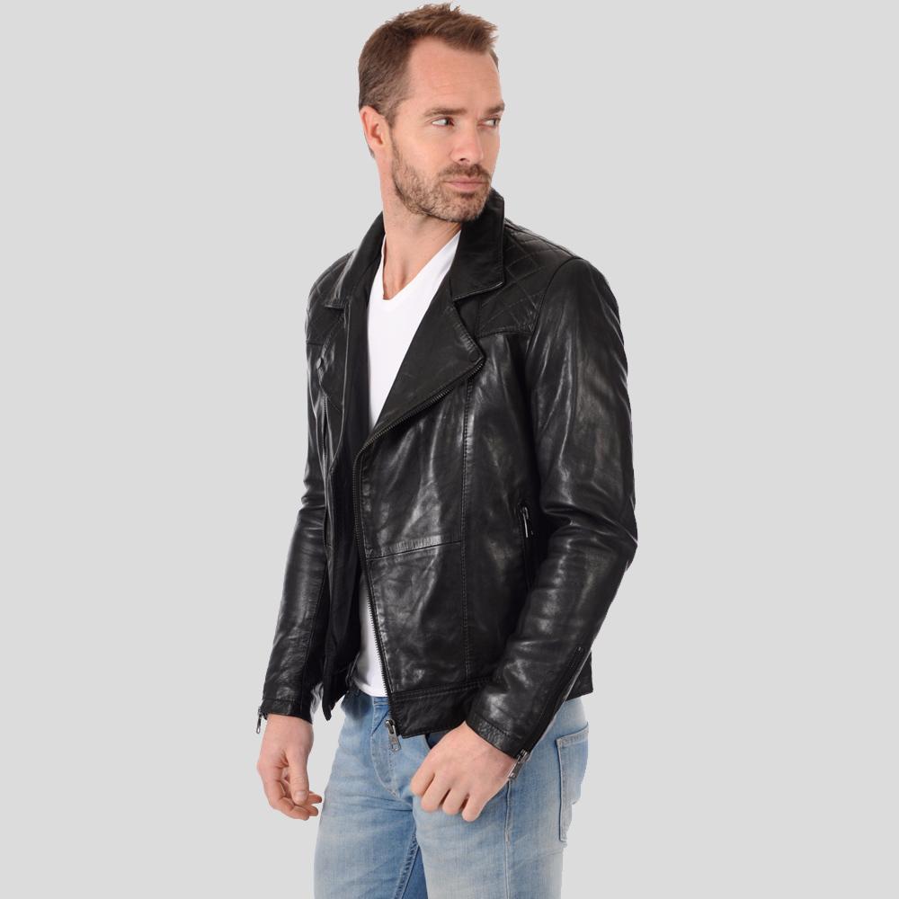 Arthur Black Biker Leather Jacket - Shearling leather