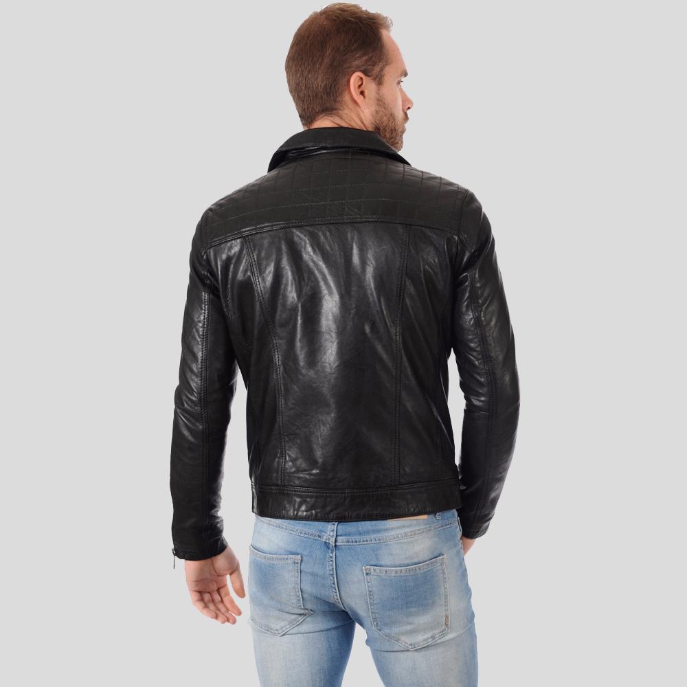 Arthur Black Biker Leather Jacket - Shearling leather