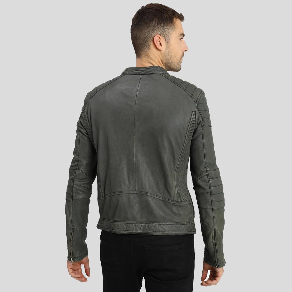 Buck Grey Biker Genuine Leather Jacket - Shearling leather