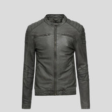 Load image into Gallery viewer, Buck Grey Biker Genuine Leather Jacket - Shearling leather
