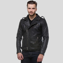 Load image into Gallery viewer, Freddie Black Biker Leather Jacket - Shearling leather
