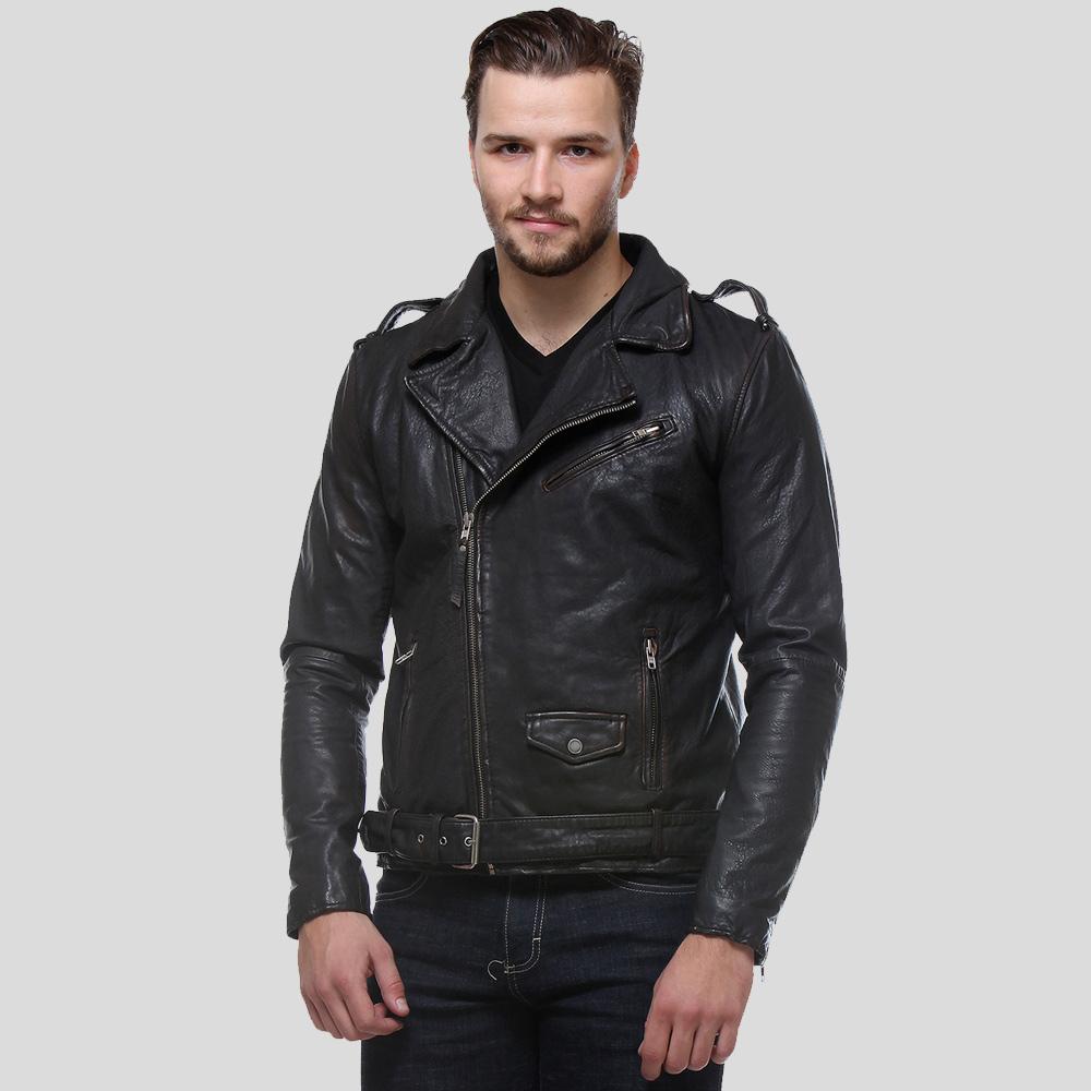 Freddie Black Biker Leather Jacket - Shearling leather