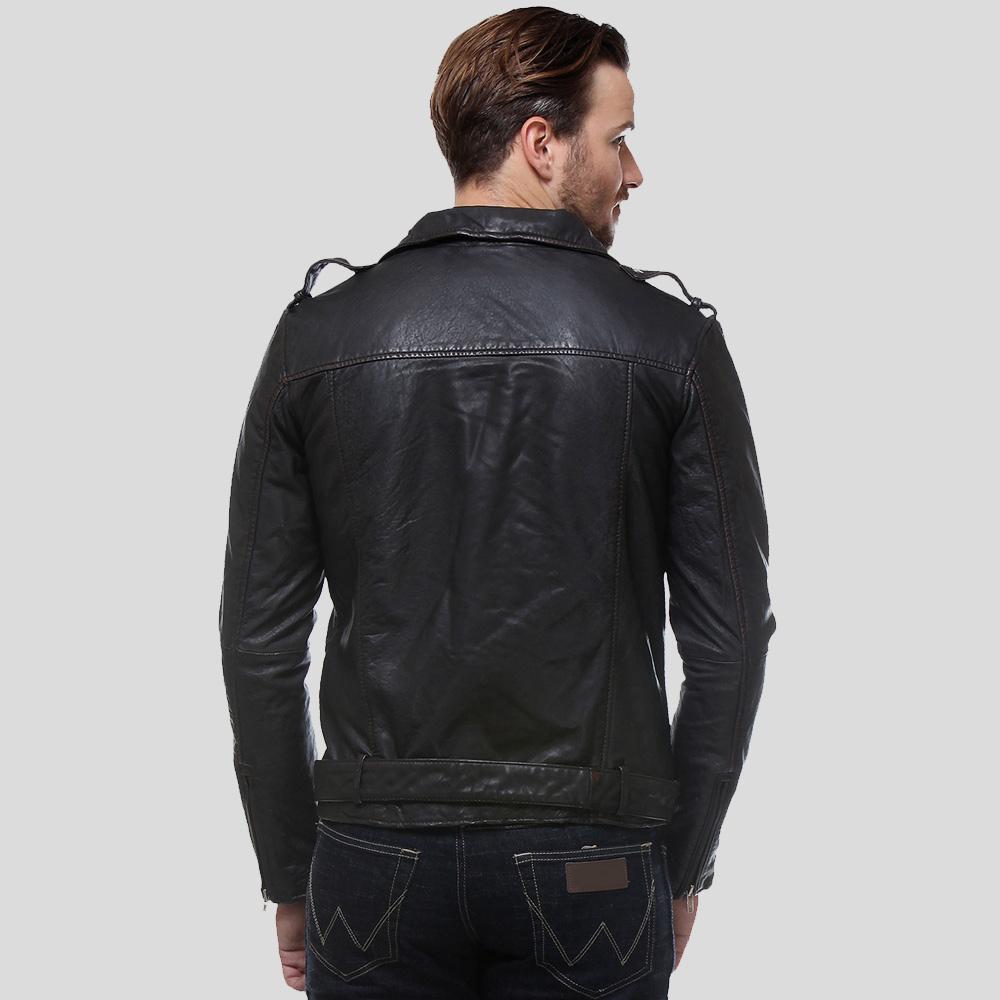 Freddie Black Biker Leather Jacket - Shearling leather