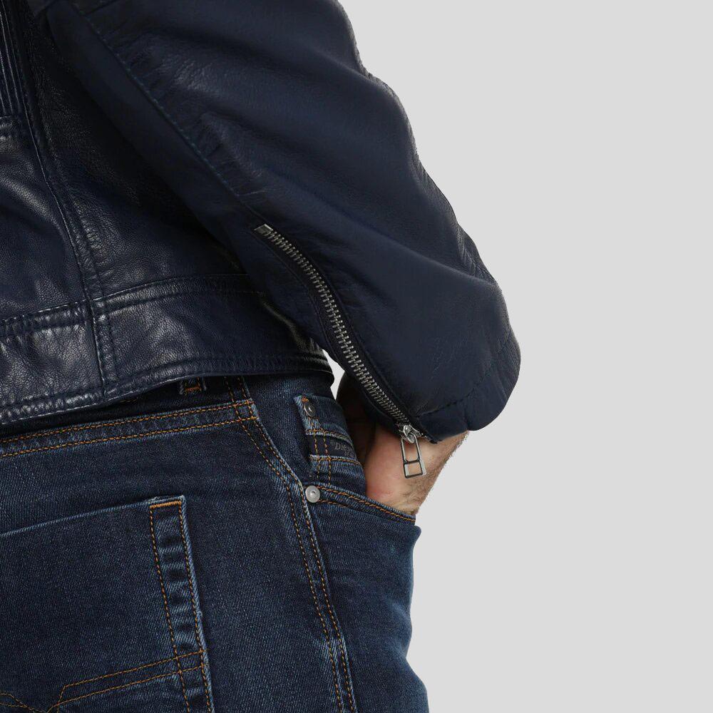 Olin Blue Biker Leather Jacket - Shearling leather