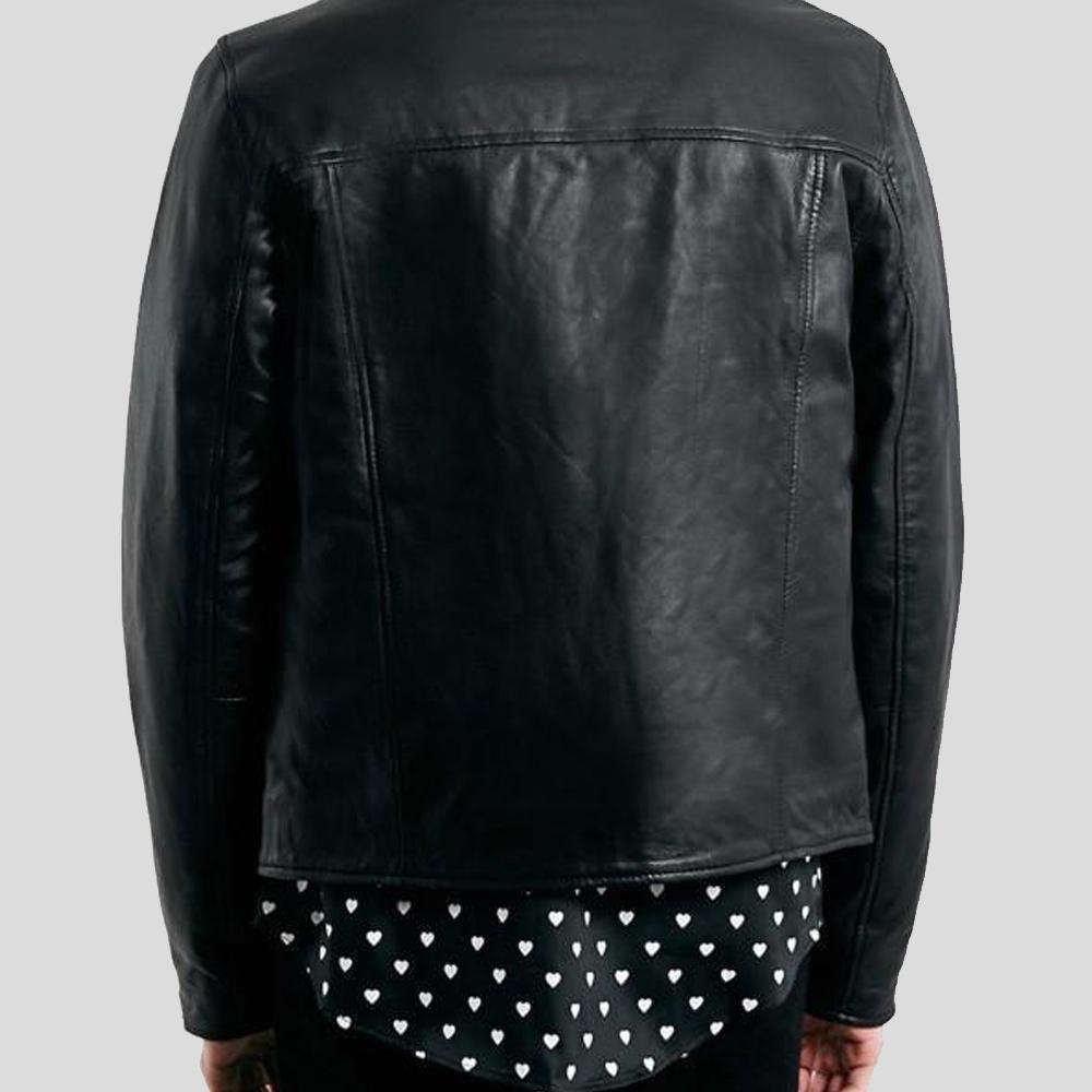 Caleb Black Biker Leather Jacket - Shearling leather